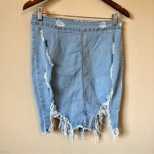 ✨$8 CLEAR-OUT✨ American Bazi Stretchy Distressed Denim Jean Mini Skirt Blue